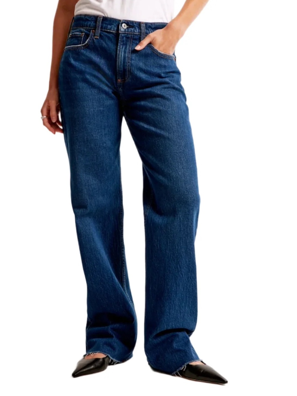 Abercrombie & Fitch The Baggy Low Rise Straight-Leg Jeans in Dark Blue Denim